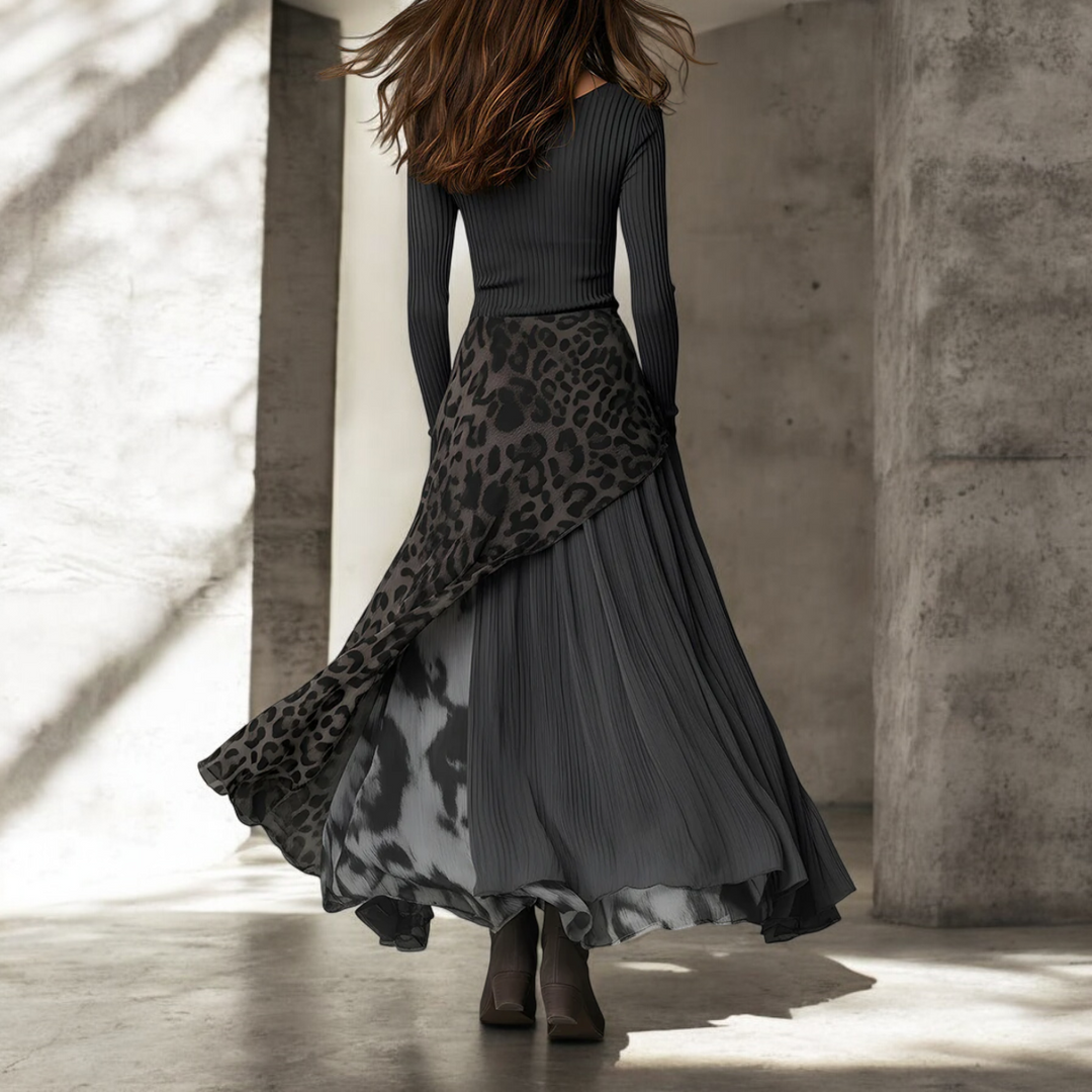 NKEM™ | Long Dress with Elegant Leopard Print and Flattering Flow