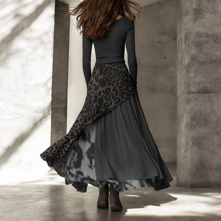 NKEM™ | Long Dress with Elegant Leopard Print and Flattering Flow